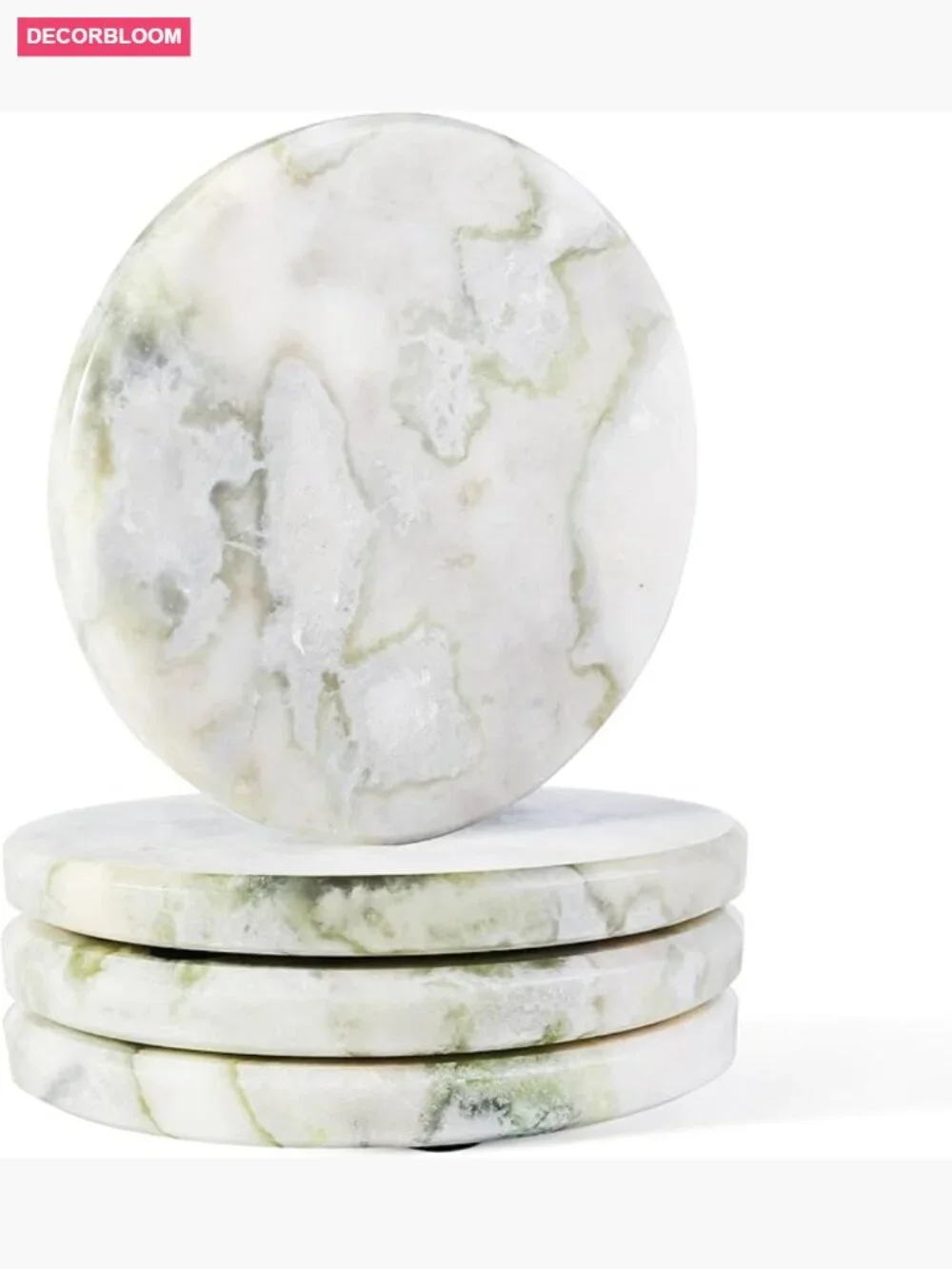 Natural Marble Coaster Set of 4, Round Heat Resistant for Drinks